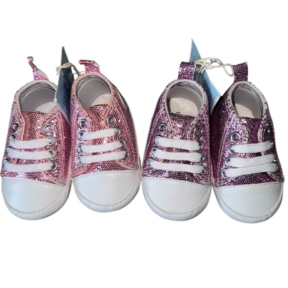 Rabeisir Other - Rabeisir baby crib shoes pink & purple sparkly glitter sneakers Size 0-6 Months